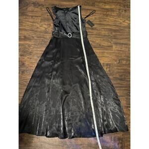 Alexa B black broach belt lightweight modest midi classic dress size 6 NWT